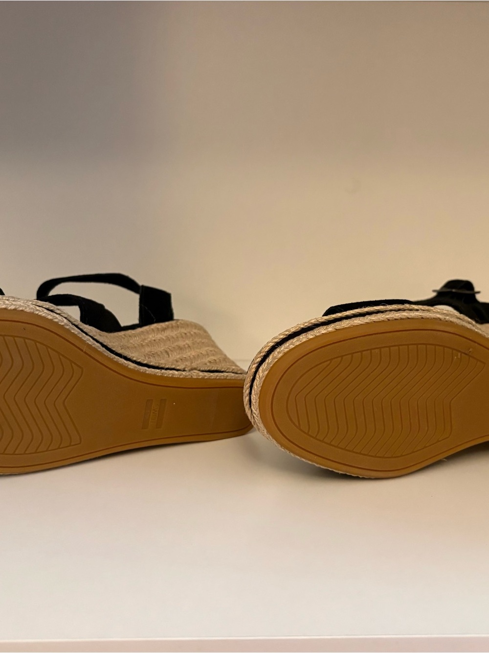 TOMS Black Suede Espadrille Wedge Sandals with Ankle Strap - Picture 7 of 10